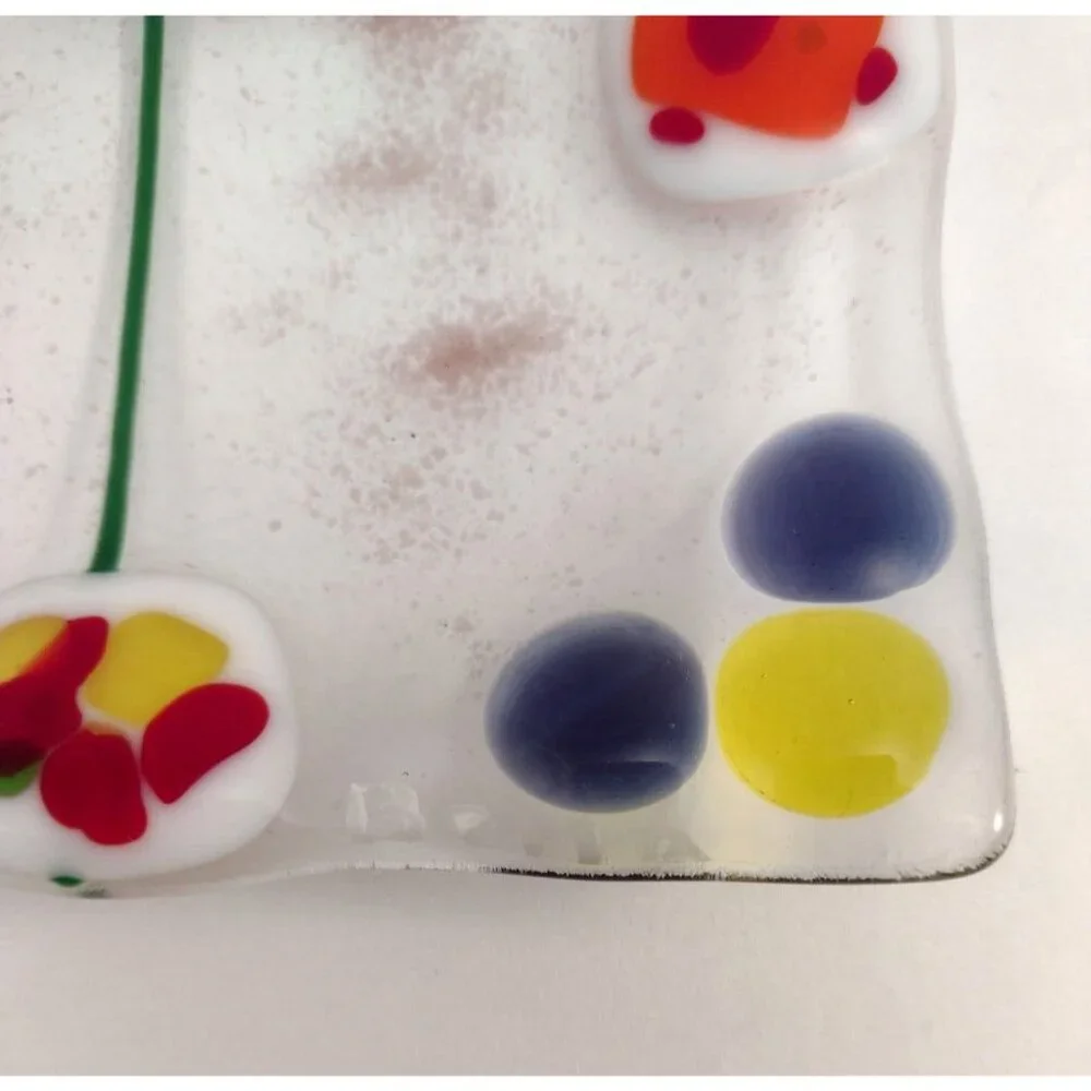 Murano Style Fused Art Glass Trinket Dish Tray Flower Jewelry Square 6